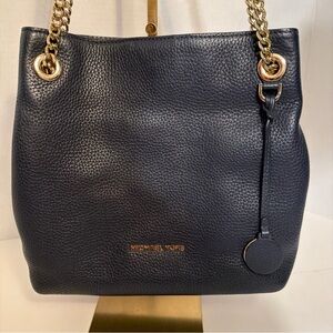 Michael Kors Navy Blue Leather Shoulder Bag w Gold Chain/Straps crossbody